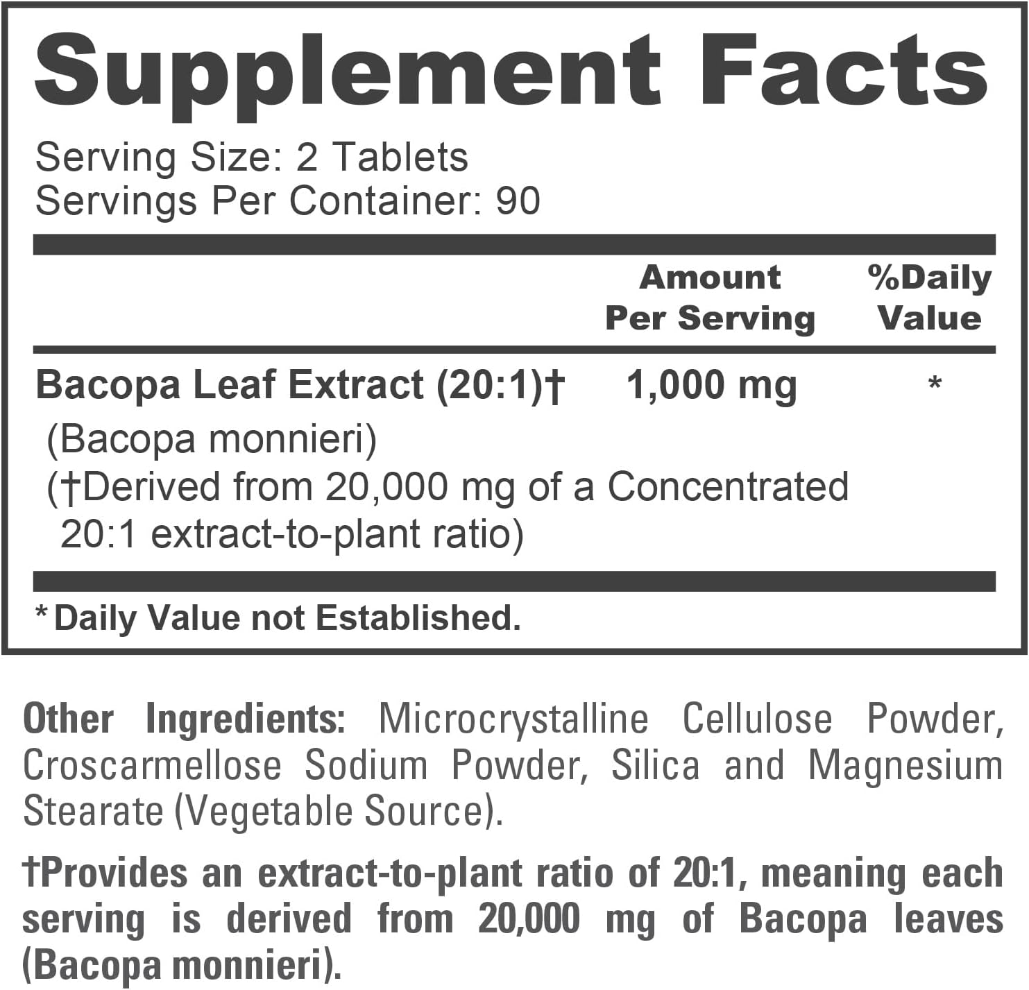 NusaPure Bacopa Leaf Monnieri Extract 20,000 mg 180 Tablets (Extract 20:1, Non-GMO, Gluten Free & Vegan) - Image 4