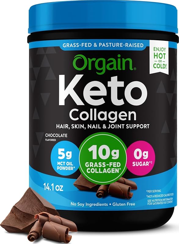 Keto Collagen Protein Powder, Chocolate - 10g Grass Fed Hydrolyzed Collagen Peptides for Women & Men, Type I & III, 5g MCT Oil - Hair, Skin, Nail, & Joint Support, Non-GMO, Gluten Free - 0.88lb | Grass fed collagen type I and III for women and men, 5g MCT oil, supplement for hair, skin, nail, & joint support, non-GMO