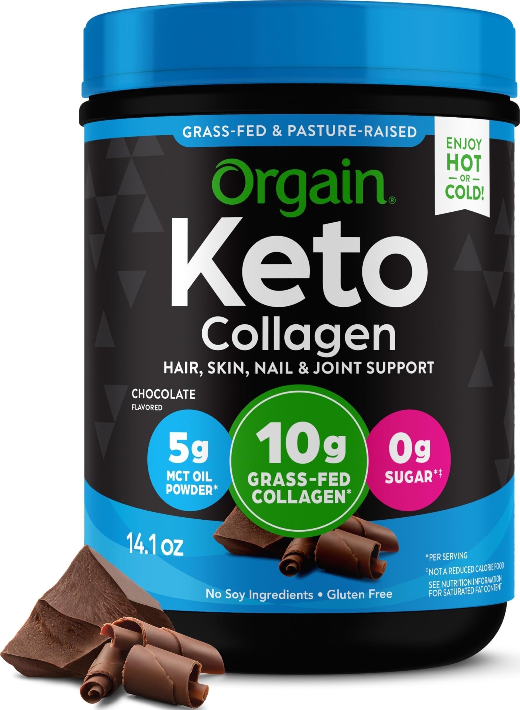 Orgain 10g Hydrolyzed Collagen Peptides Powder, Keto, Chocolate, 0.88lb | Grass fed collagen type I and III for women and men, 5g MCT oil, supplement for hair, skin, nail, & joint support, non-GMO