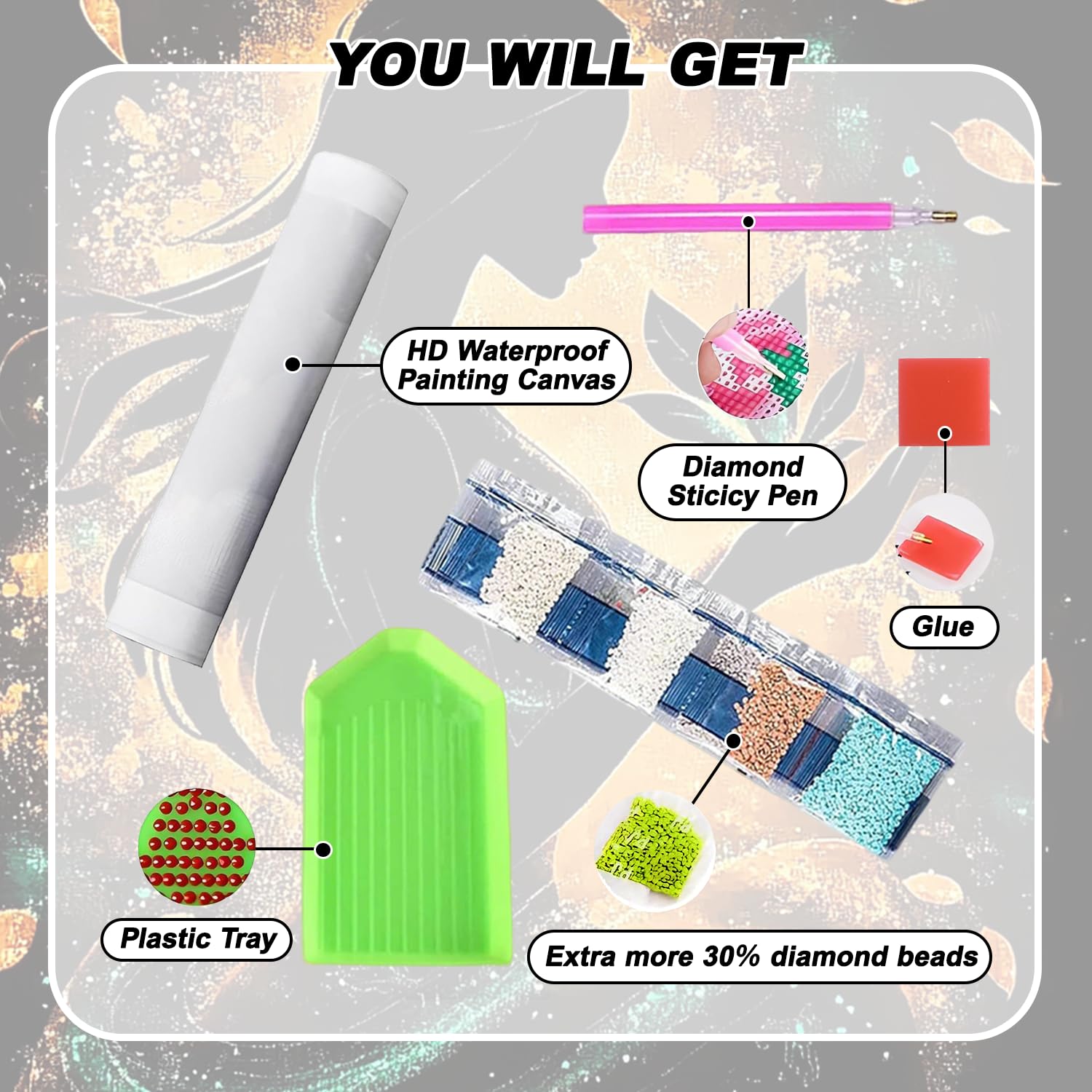 GemZono Kits de arte de diamantes de princesa para adultos, kits de pintura de diamantes para adultos principiantes, 5D para bricolaje, pintura de puntos de diamante redondos completos para decoración