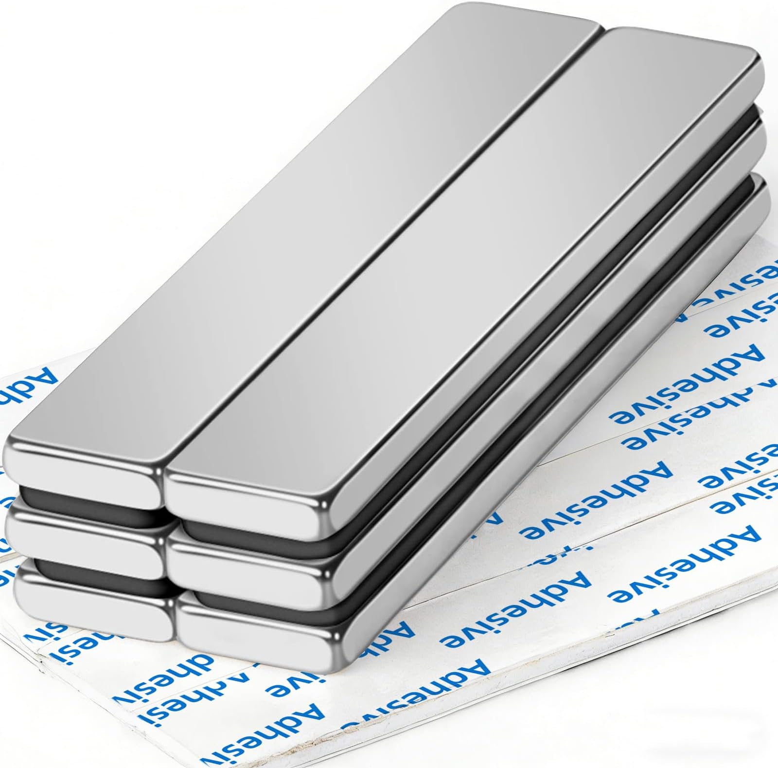 FINDMAG 6 Pack Magnet, Neodymium Magnets, Magnetic Strips, Bar Magnets, Rare Earth Magnet with Double-Sided Adhesive, Extremely Fridge Magnetic Bar for Multi-Use