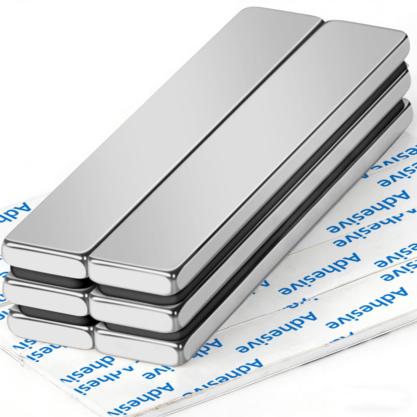 6 Pack Magnet, Neodymium Magnets, Magnetic Strips, Bar Magnets, Rare Earth Magnet with Double-Sided Adhesive, Extremely Fridge Magnetic Bar for Multi-Use