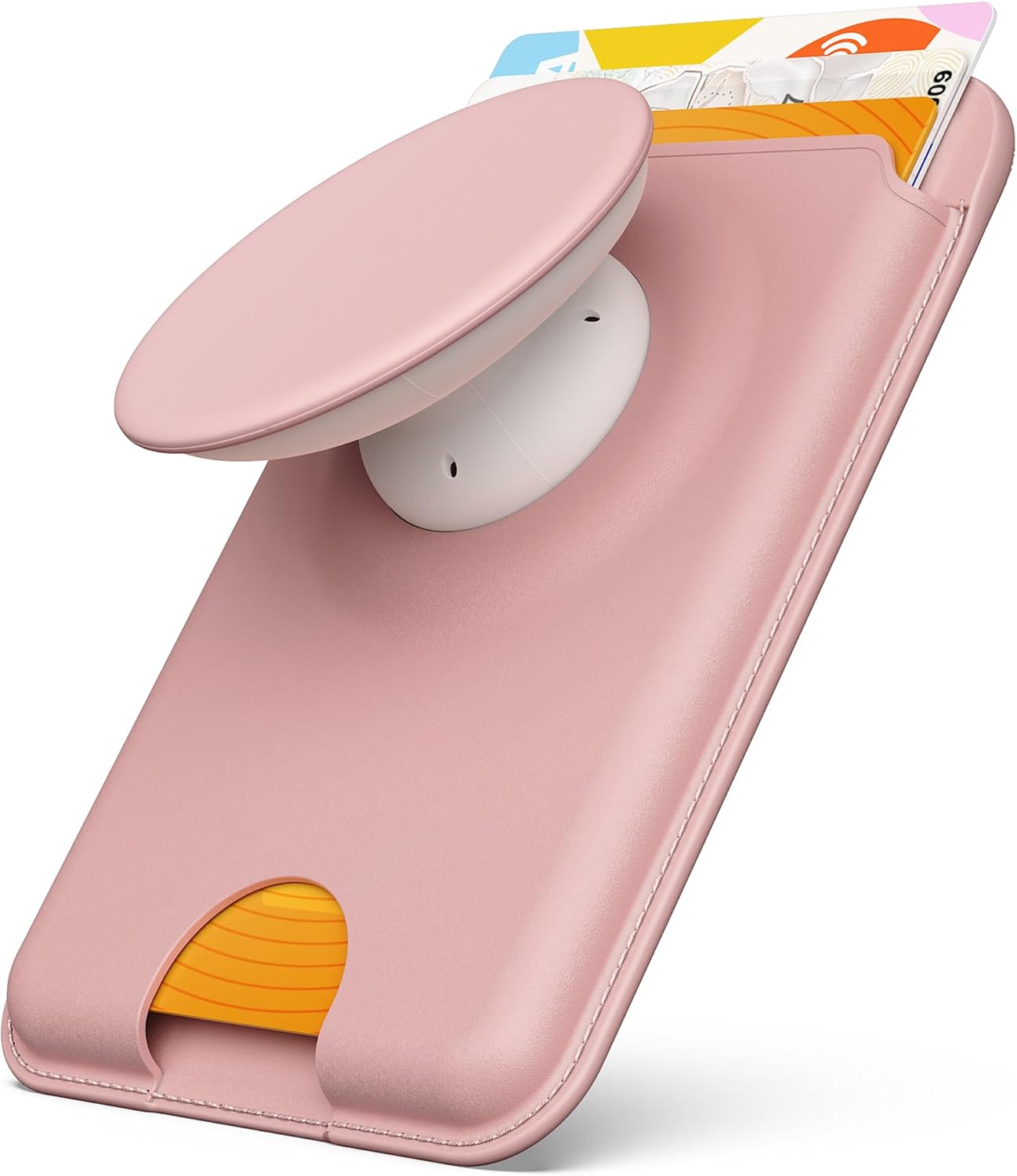 Sinjimoru for MagSafe Phone Grip, Compatible with MagSafe wallet, Soft Magnetic Finger Grip, with 3 Card Holder for iPhone, M-Tap Tok Wallet Pink