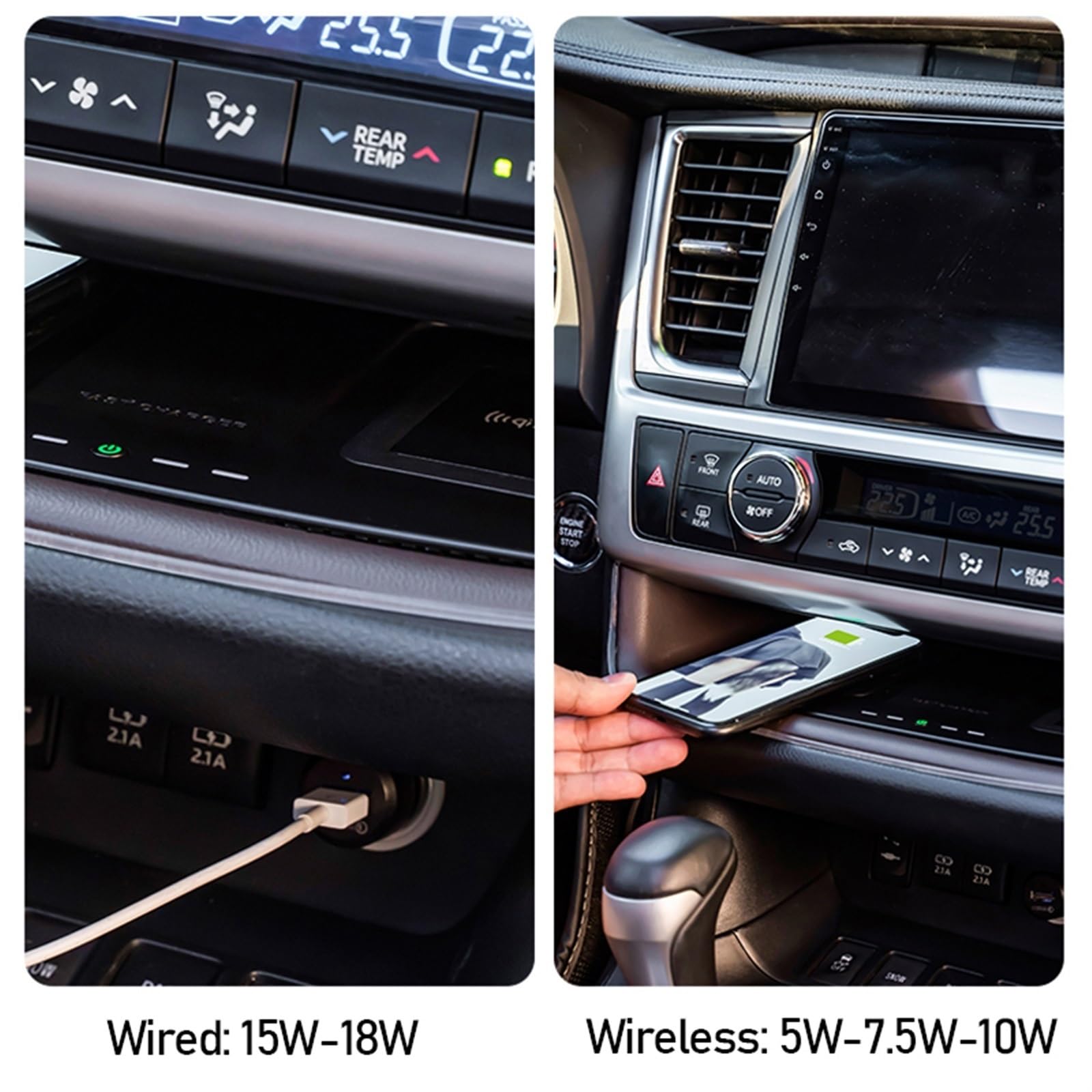 15W bezprzewodowa ładowarka QI samochodowa telefon komórkowy Highlande płytka ładująca akcesoriaUSB, dla Toyota, Highlander 2015-2020 Podwójny adapter ładowarki samochodowej USB