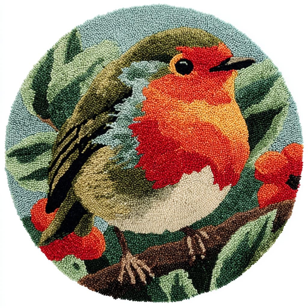 WallustrioaW DIY Latch Hook Rug Kit Birds on the Branches Crochet Yarn Hook and Latch Tapestry Mat Cushion Craft Set for Home Decor 50x50cm