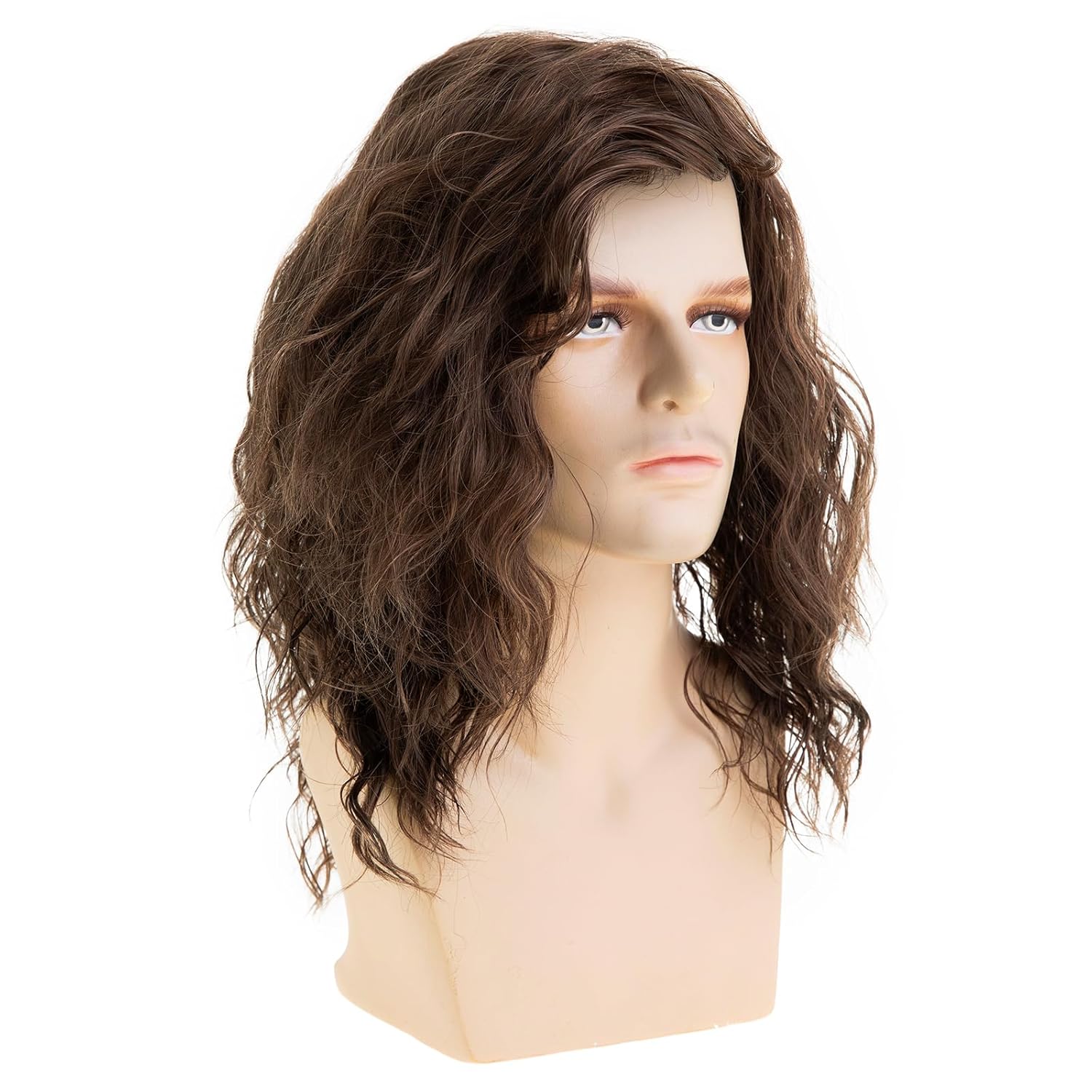 Short Brown Wavy Wigs for Men Synthetic Heat Resistant Cosplay Party Hair Wig