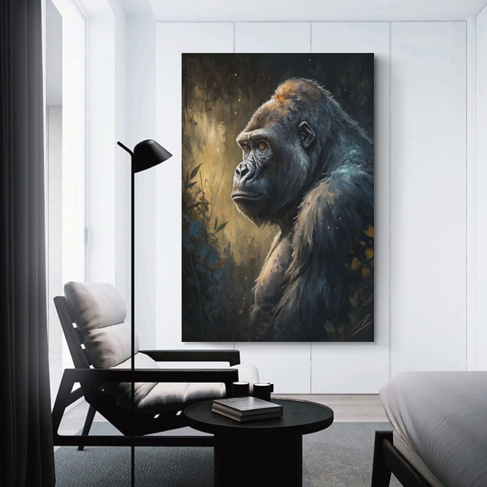 Junmoney Gorilla Portrait in Forest Decorative Wall Artwork 24x36inch(60x90cm), for New Homes, Bedrooms Or Workspaces, A Wall Art Gift for Fresh Interiors