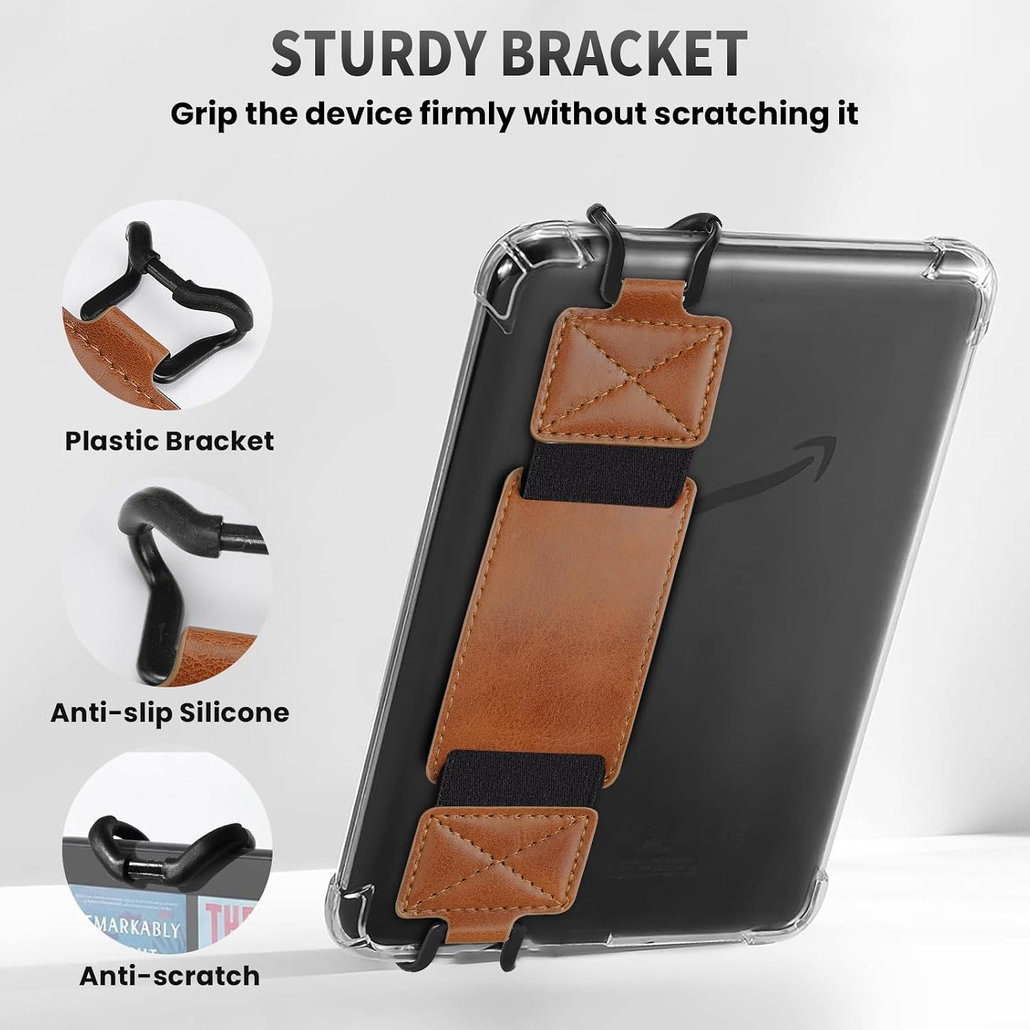 MoKo 2 Pack Hand Strap for 6-8" Kindle eReaders Tablets, Stone Black+Brown image 4