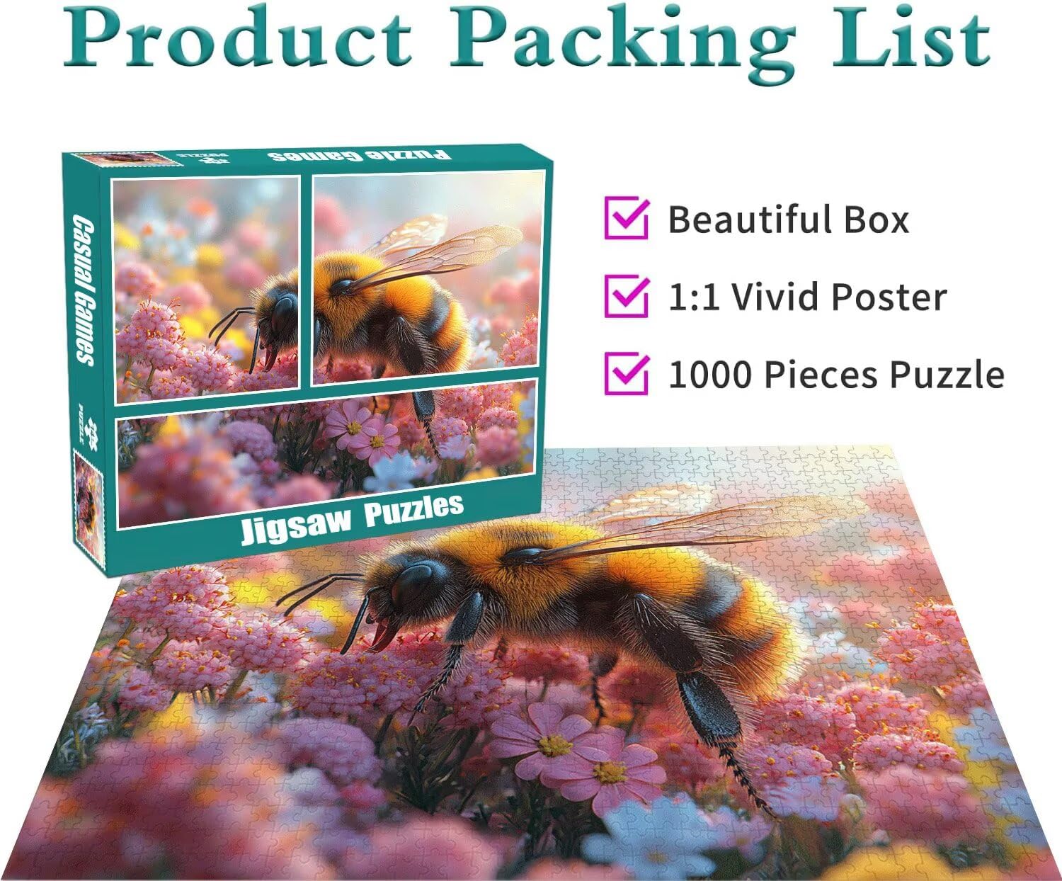 Puzzle Erwachsene 2000 Teile Biene Blume Educa Jigsaw für Kinder ab 8 Jahren Mädchen Jungen, Erwachsene Impossible Klassische Puzzles Schwer, Anspruchsvoll Spielspaß, Als Geschenke 70x99cm t-722