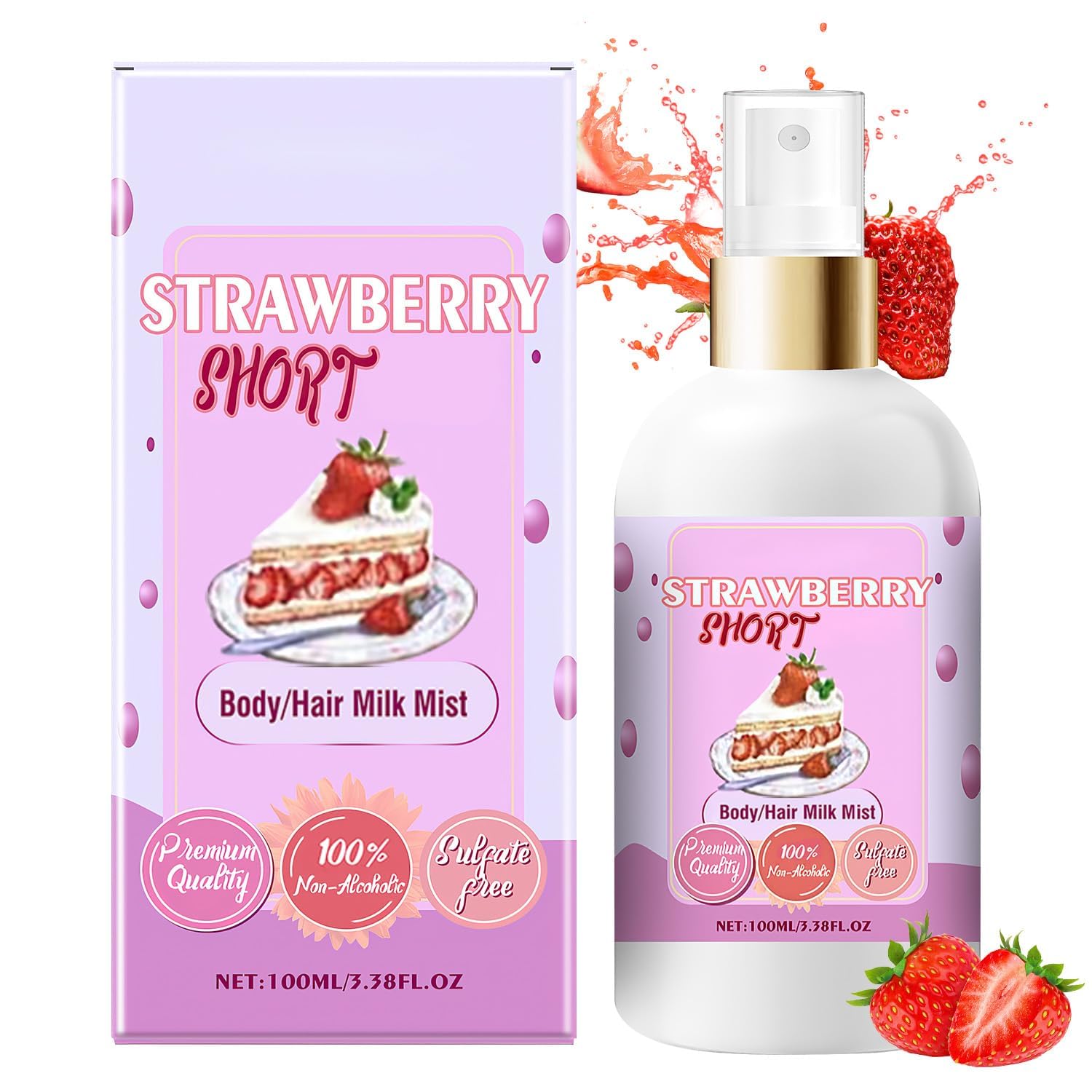 Strawberry Shortcake Body Hair Milk Spray, Vanilla Cream Puff, Sweet Milk Body Mist, Long-Lasting Fragrance