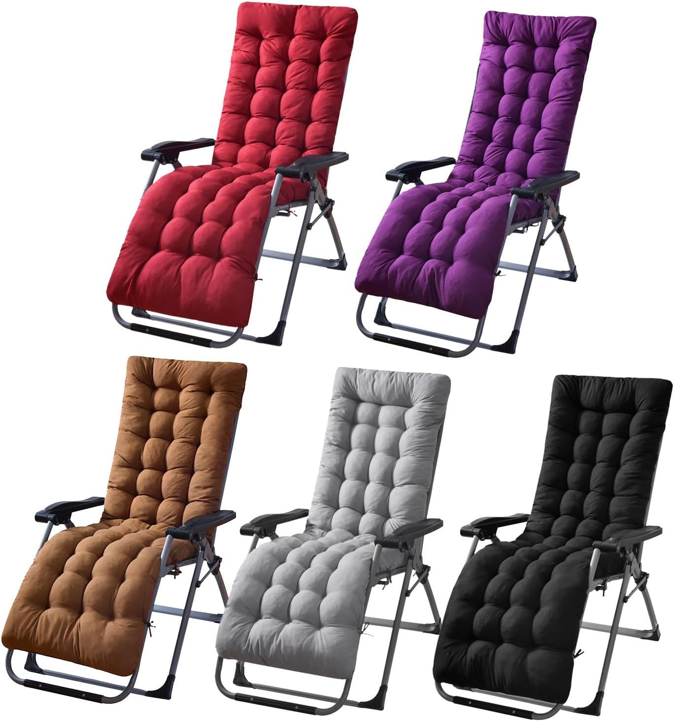 Outdoor Lounge Chair Cushions Long Lounger Chaise Chair Cushion Patio Recliner Thickened Cushions Mat for Indoor or Outdoor Sofa Rocking Deck Chair Recliner (Red)