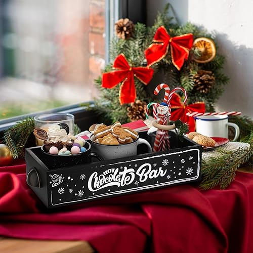 Miniatura 5 de Soaoo Caja de almacenamiento de madera con barra de cacao caliente, decoración navideña, cacao caliente, lindos cubos de almacenamiento de madera,