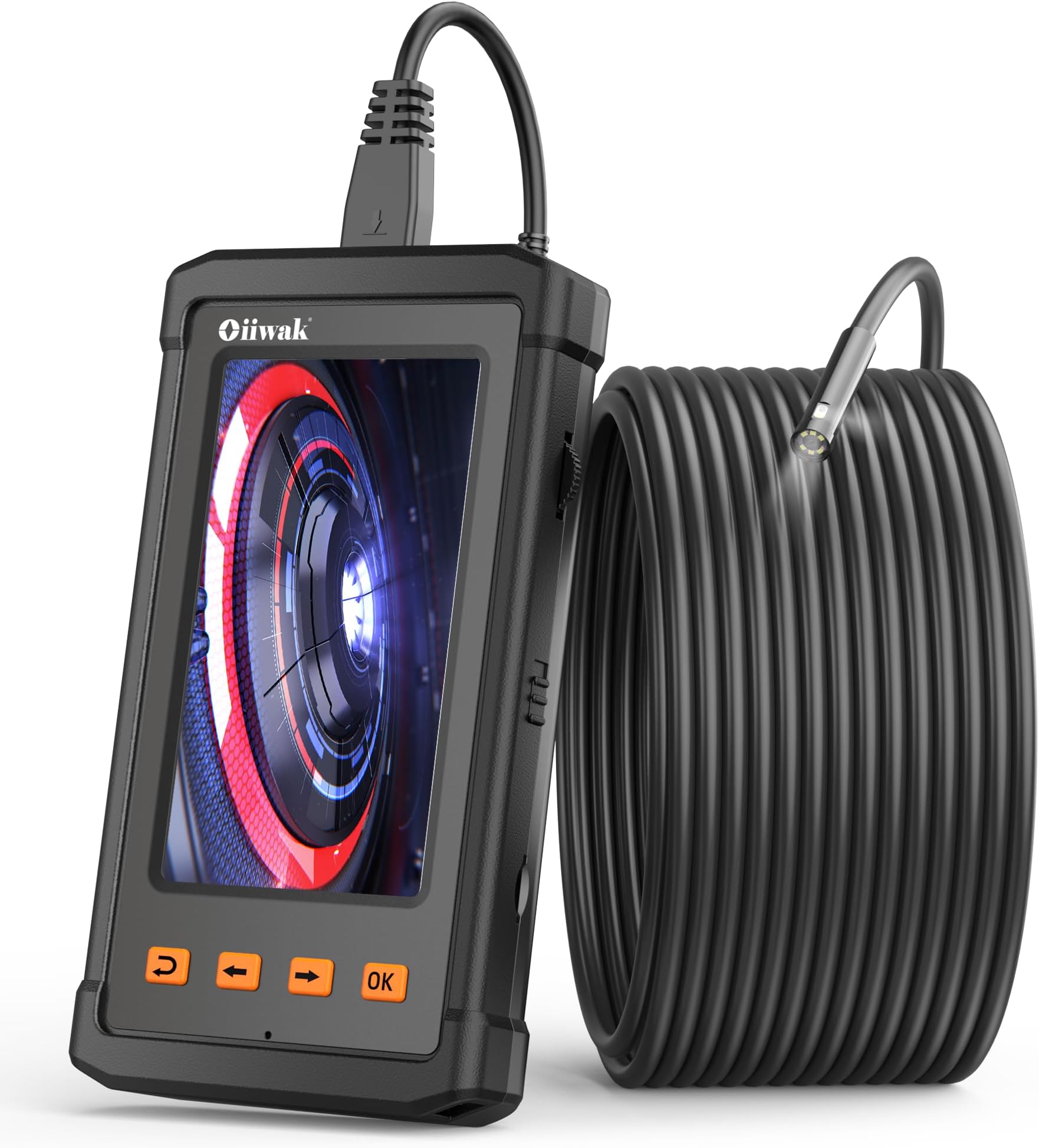 Oiiwak Borescope, 50 FT Dual Lens Inspection Camera, Industrial Endoscope wit...