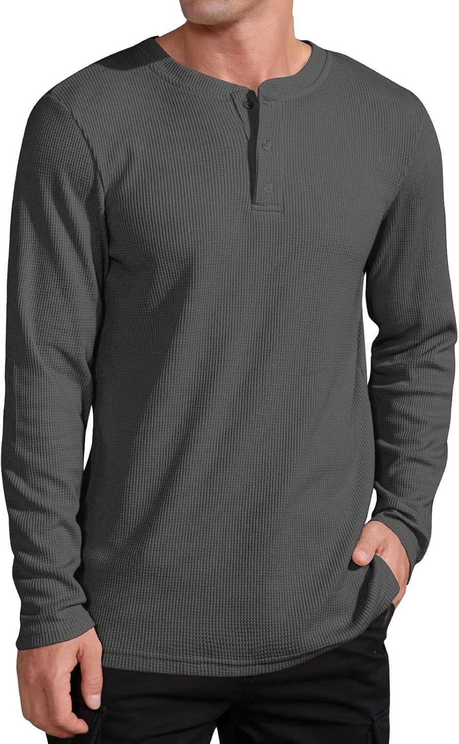 QUALFORT Henley Shirt for Men, Long Sleeve Cotton Blend Mens Pullover Top Outfits 2026