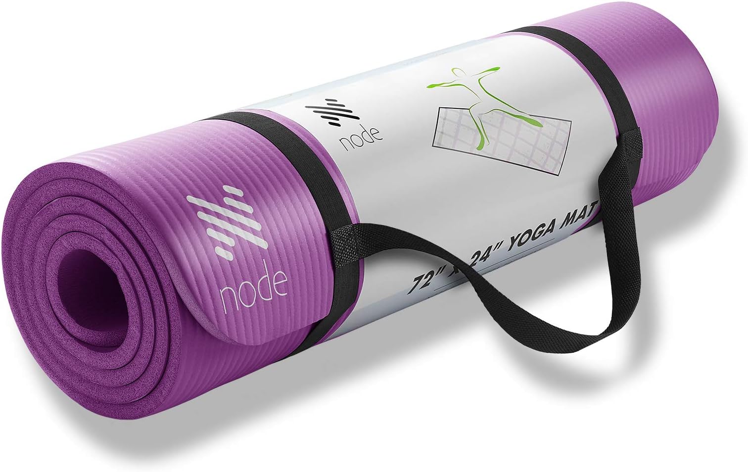 Node Fitness 72" x 24" Yoga Mat - 1/2" Extra Thick with Carrying Strap