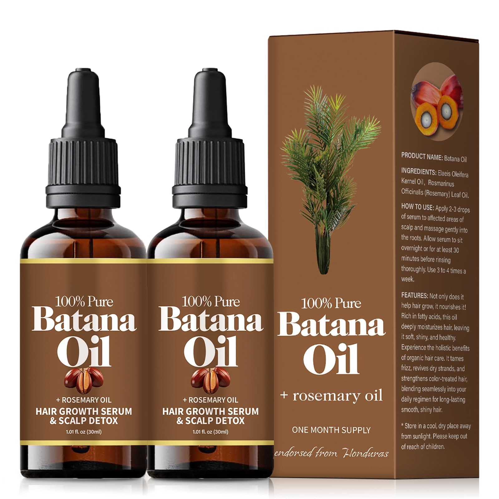 Batana Oil for Hair Growth Rosemary,Nourishes the Scalp for Strong and Healthy Hair Reduces Hair Loss,Batana Hair Oil for Women and Ma,30 ml / 1 Fl Oz