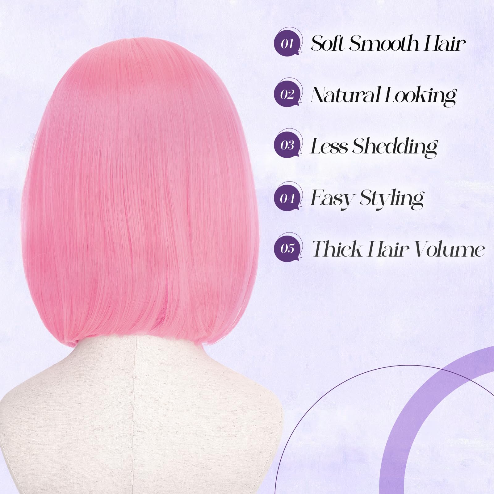 FESHFEN Rosa Claro Corta Bob Pelucas con Flequillo, 30 cm Vistoso Bob Corto de Neón Sintética Peluca para Mujer Festivo Fiesta Disfraz Diario Cosplay Wear Carnaval Light Pink