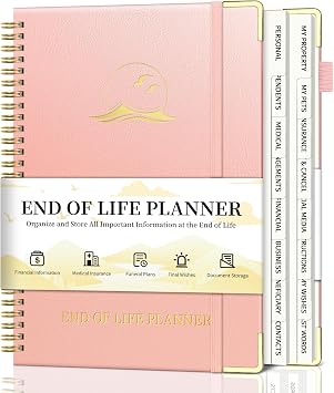 End of Life Planner, Estate Planning Organizer with Tabs for Senior, Spiral Funeral Planning Book with Large Font, Gold Corner Guards & Inner Pocket for Will Preparation, 7.36" x 10.4", RoseGold