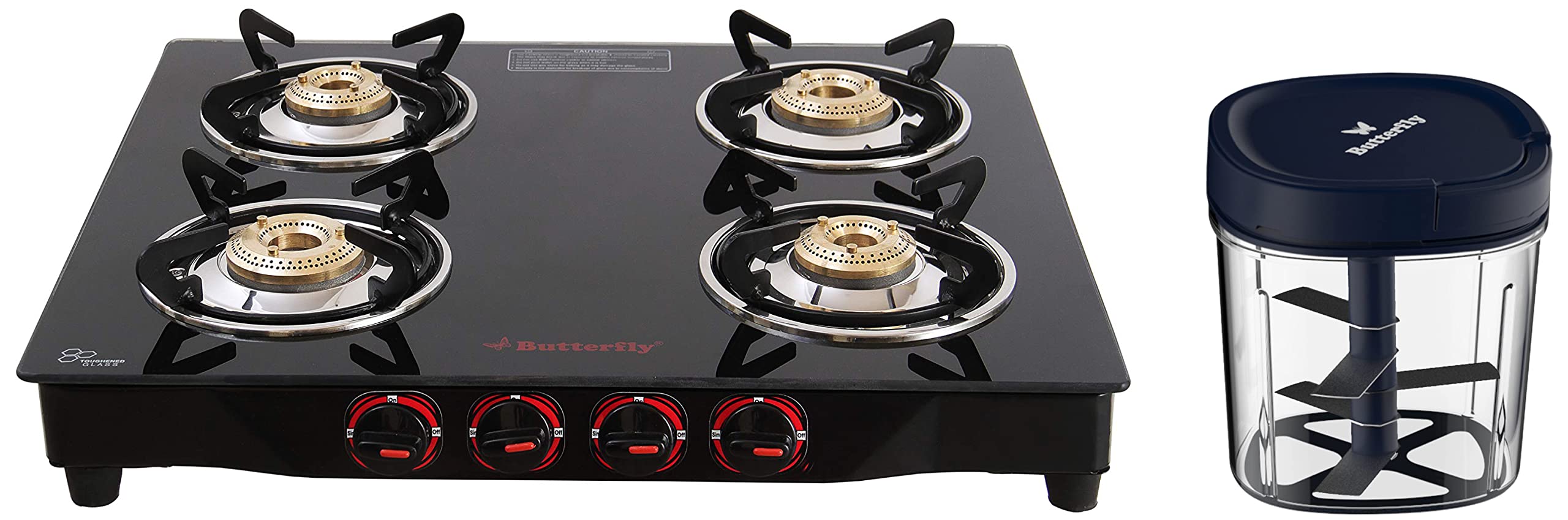 Butterfly Smart Glass 4 Burner Gas Stove, Black and Premium Vegetable Chopper 900 Ml, Blue-image-32