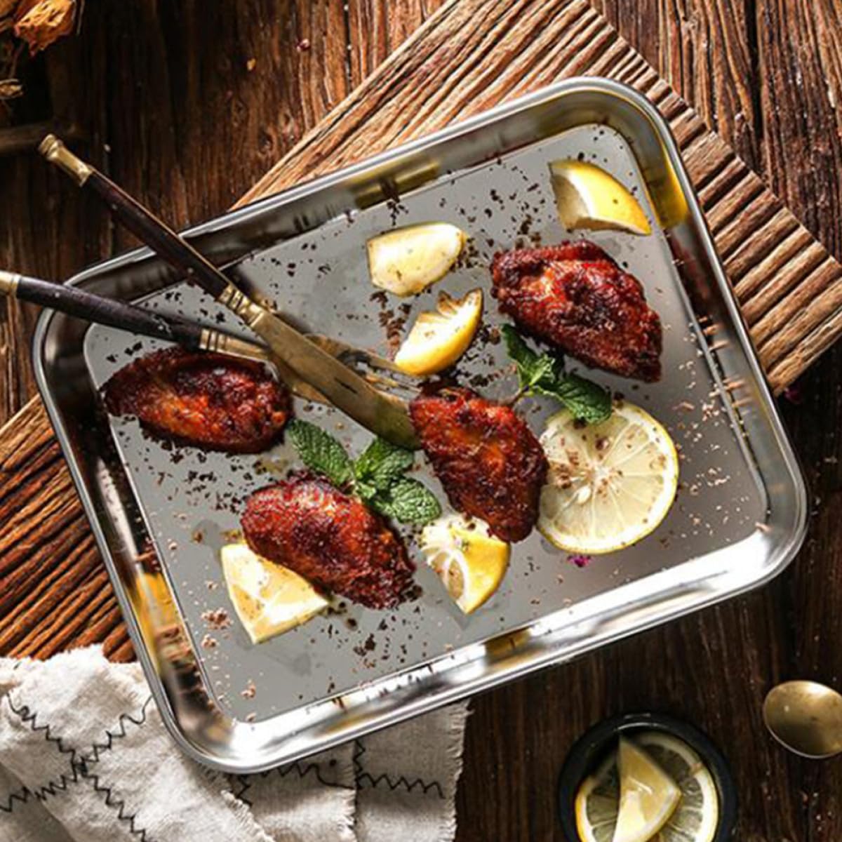 OUNONA Teglia da Forno Rettangolare in Acciaio Inox 3 Pezzi, Vassoio Pratico per Alimenti e Barbecue, Piatto Multiuso per Picnic, Feste e Cucina Quotidiana, Dimensioni 26,5x20,5x2,5 Cm