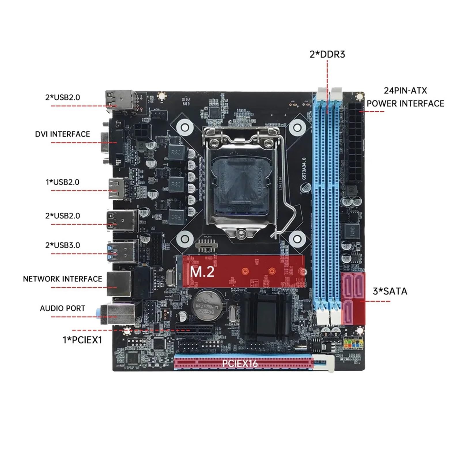 Placa Base for Juegos H81M con Doble Canal DDR3 M.2 NVME PCIEx16, Interfaz HDMI VGA LGA 1150, Compatible con CPU Core de 4.ª generación