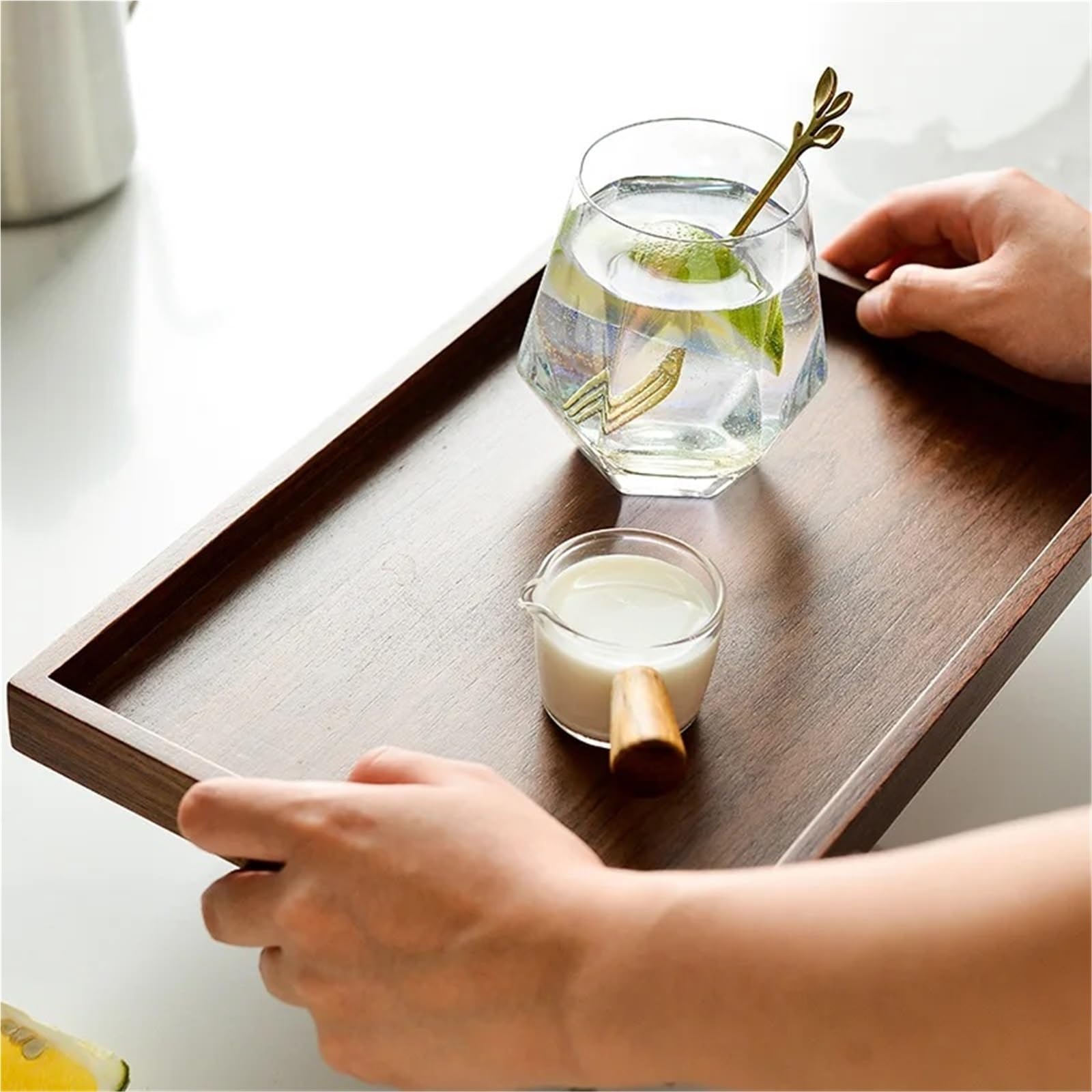Bandeja para Mesa De Centro Bandeja de Madera Nogal for Servir, for Tazas té, platillos, bandejas, Platos Frutas, palé Almacenamiento, decoración, rectangulares for Comida(38x25.5cm)