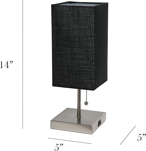 Miniatura 3 de Simple Designs LT1087-BLK - Lámpara de mesa con carga USB de níquel cepillado pequeño con interruptor de cadena, color negro