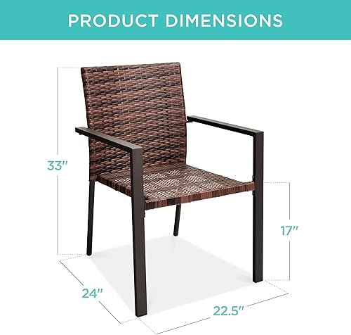 Miniatura 10 de Best Choice Products Juego de 2 sillas apilables de mimbre para exteriores para todo tipo de clima con reposabrazos marco de acero para patio