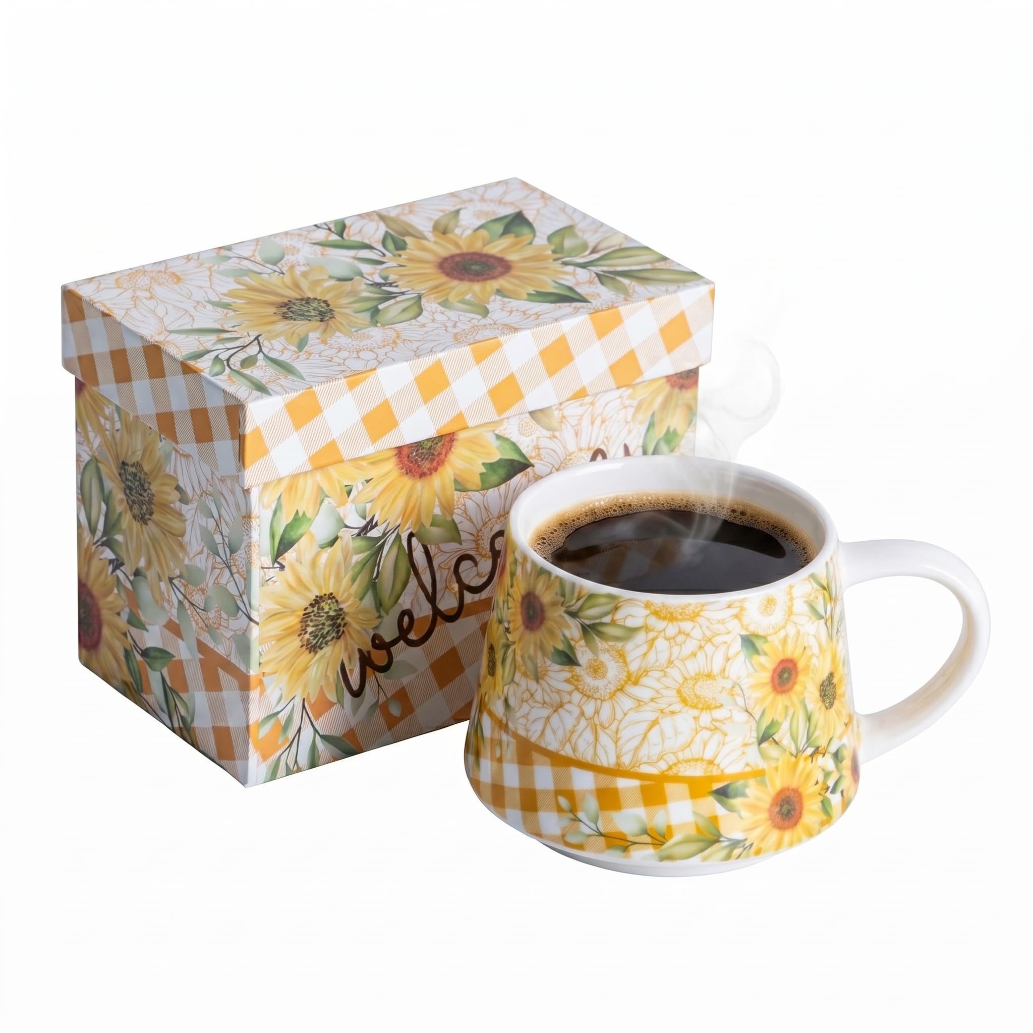 Topadorn 13oz/370ml Ceramic Coffee Mug, Sunflower Print