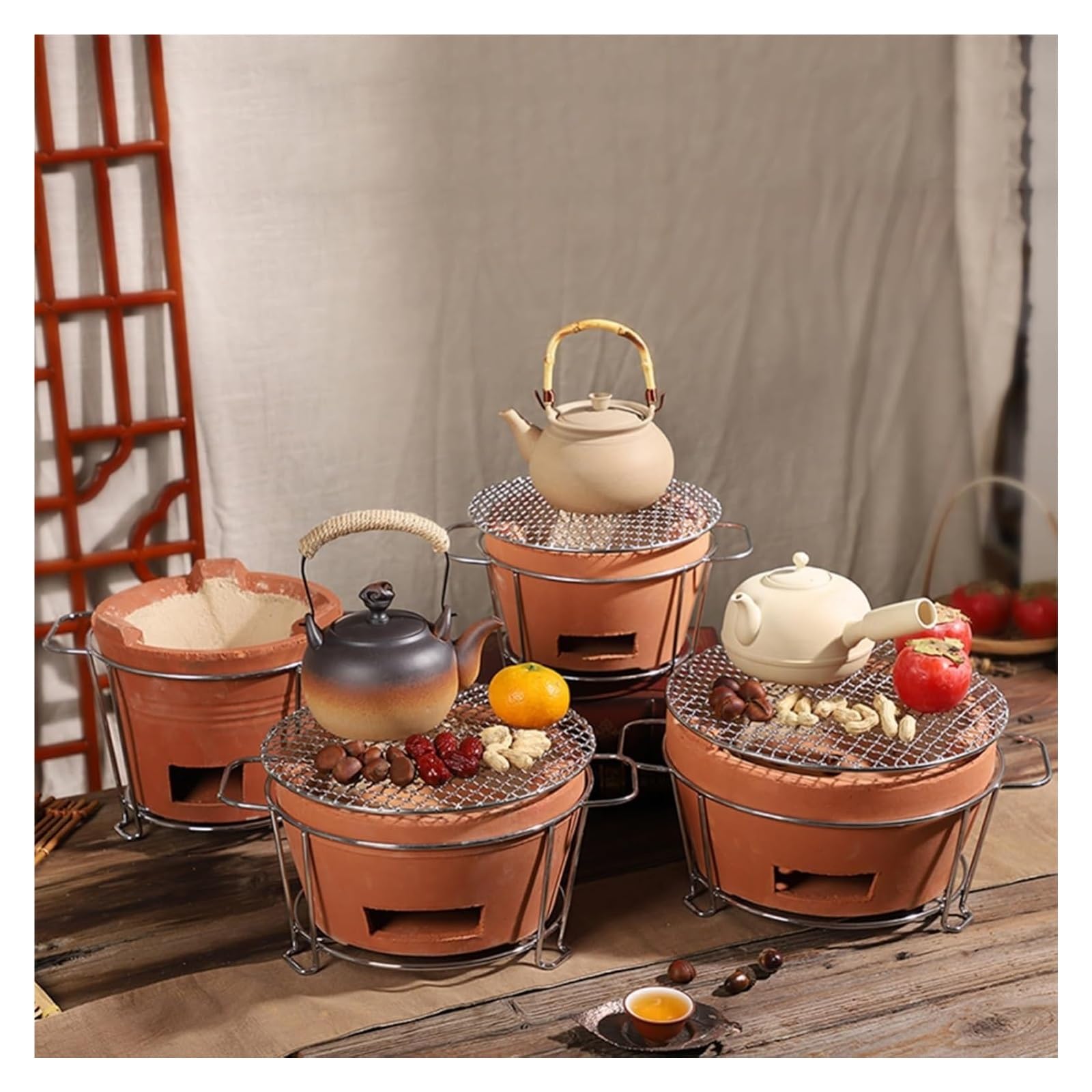 Grill węglowy, piec węglowy z gliny, wielofunkcyjny piec do grilla ceramicznego, przenośny grill ceramiczny, grill stołowy do domu, na piknik, kemping, do parzenia herbaty i gotowania na świeżym powie