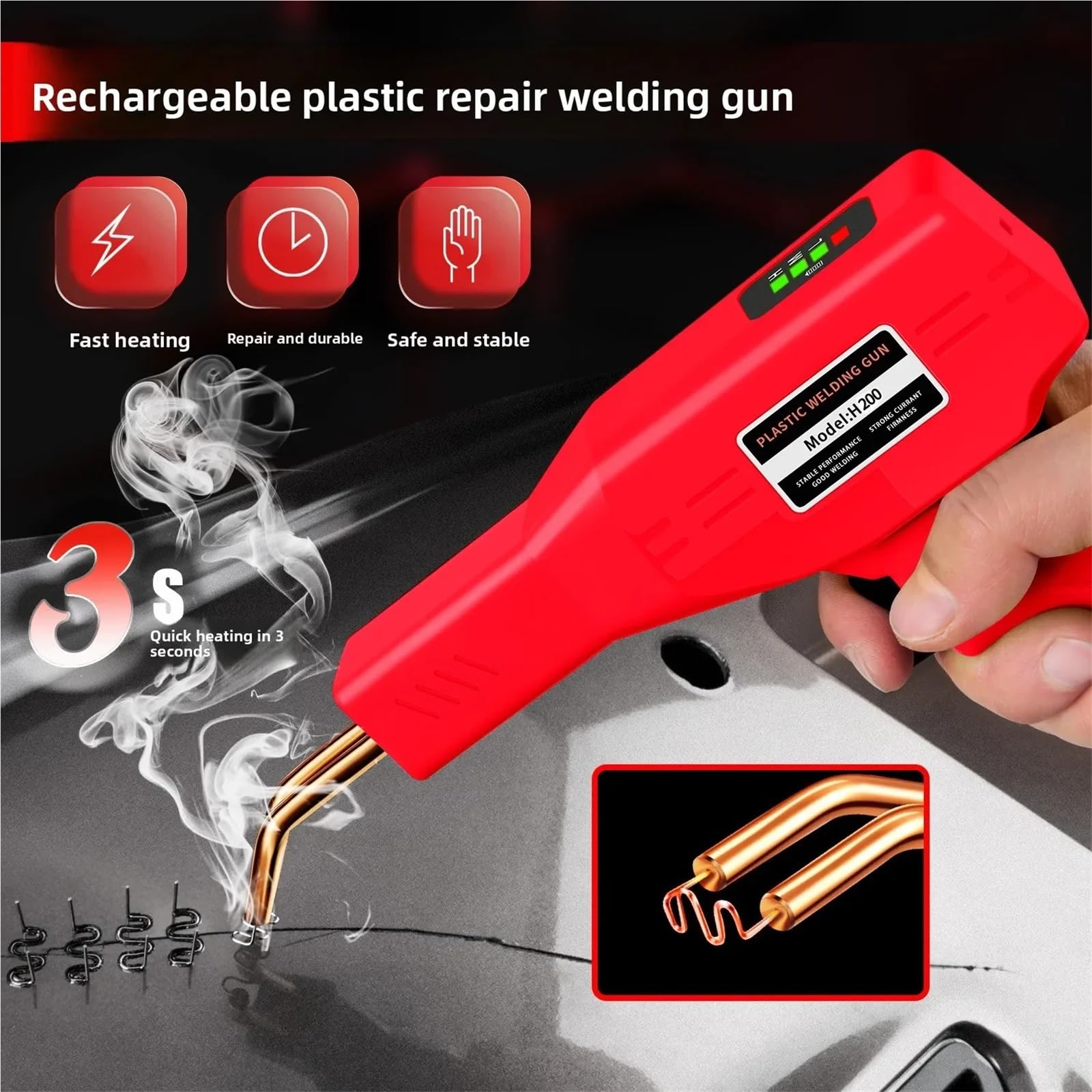 Kit profesional pistola para soldar plásticos: 4 grapas para parachoques coche, y herramientas reparación. Soldadora plástico. Plástico Soldadura Máquina