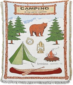 LumiSyne Cotton Woven Throw Blanket with Tassel Camping Blanket Simple Nordic Style Camping Themed Pattern Decorative Throws for Sofa Bed Armchair Shawl Blanket Tapestry Tablecloth Rugs