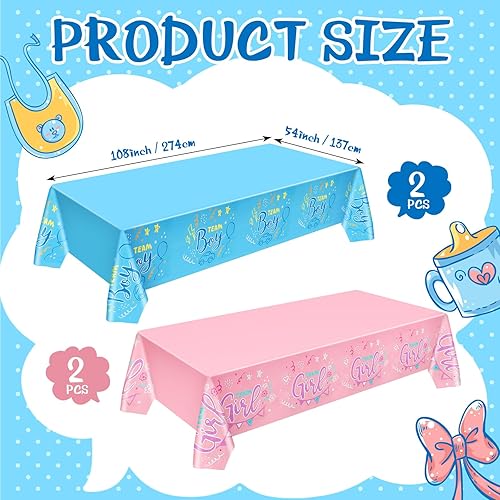Miniatura 2 de Panelee 4 manteles rosas y azules para revelación de género, desechables, de plástico, impermeables, suministros para fiestas, baby shower,