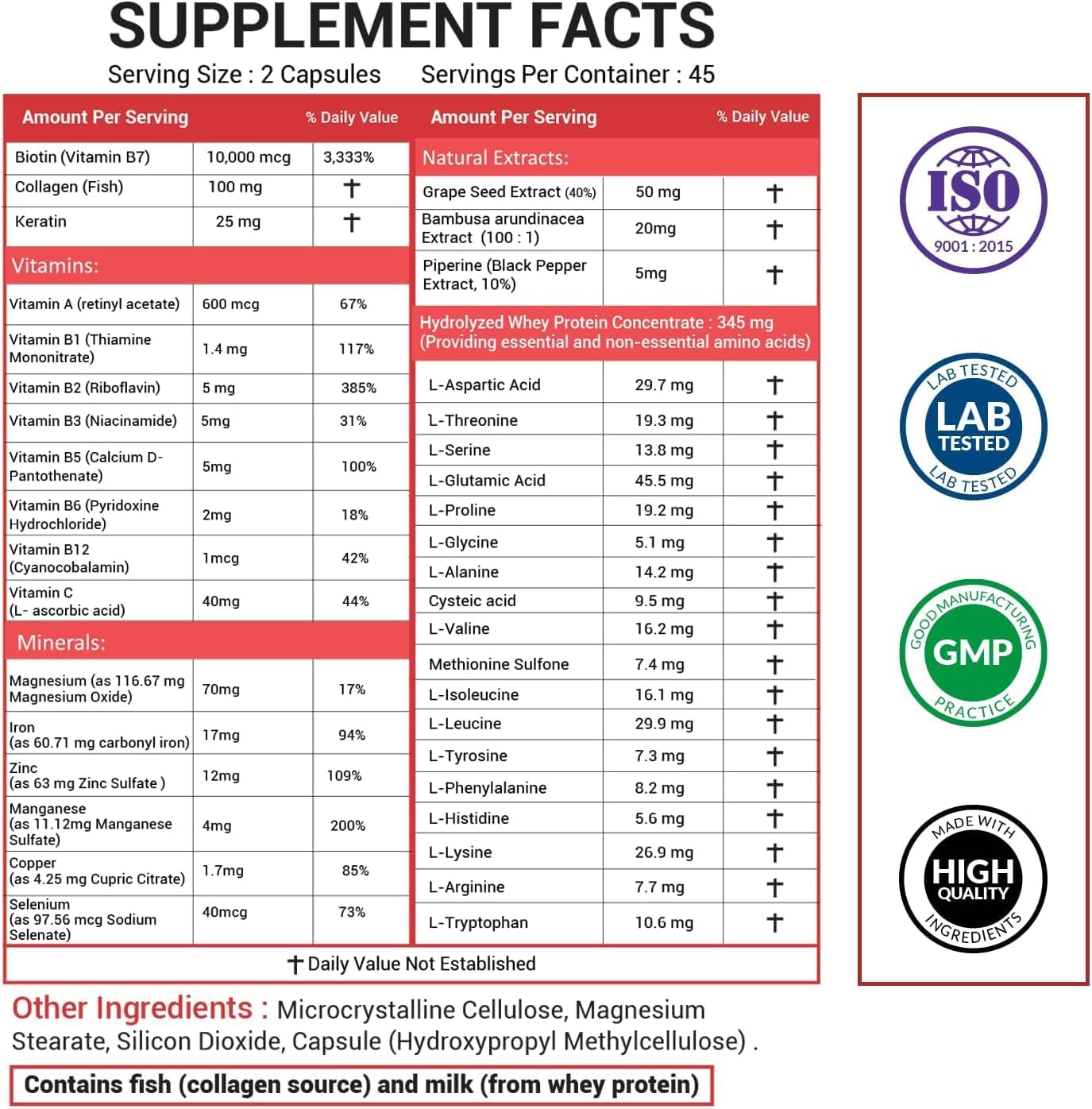 Biotin, Collagen, Keratin, Hair Vitamins Women and Men, Biotin for Hair Growth Women, Skin and Nails Supplement 25,000 mcg with B Vitamins, Amino Acids and Minerals, Skin and Nail Health, 90 Capsules