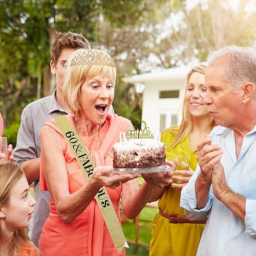 Miniatura 7 de Decoraciones de cumpleaños número 60 para mujer, banda, corona, vela de cumpleaños y globo de aluminio digital de 32 pulgadas, decoración de pastel