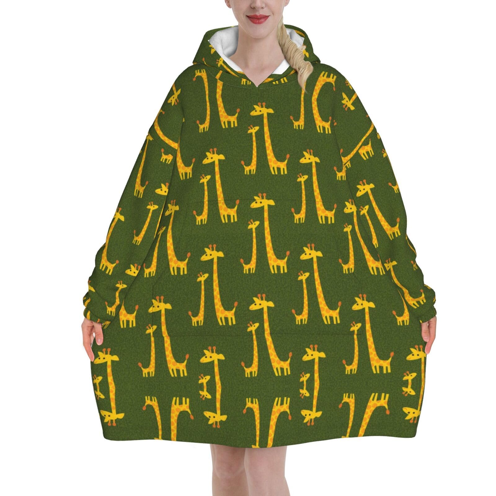 Jmorco Cartoon Giraffe Blanket Hoodie Oversized Wearable Hooded Blanket Warm Throw Blanket Sweatshirt For Women Men Teens 320g Flannel