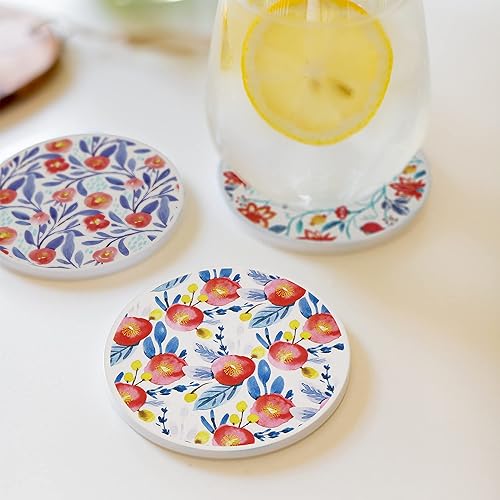 Vista 4 de AD Juego de 6 posavasos para absorber bebidas, redondos, de cerámica, con base de corcho, tapete de protección de mesa para tazas y tazas, oficina