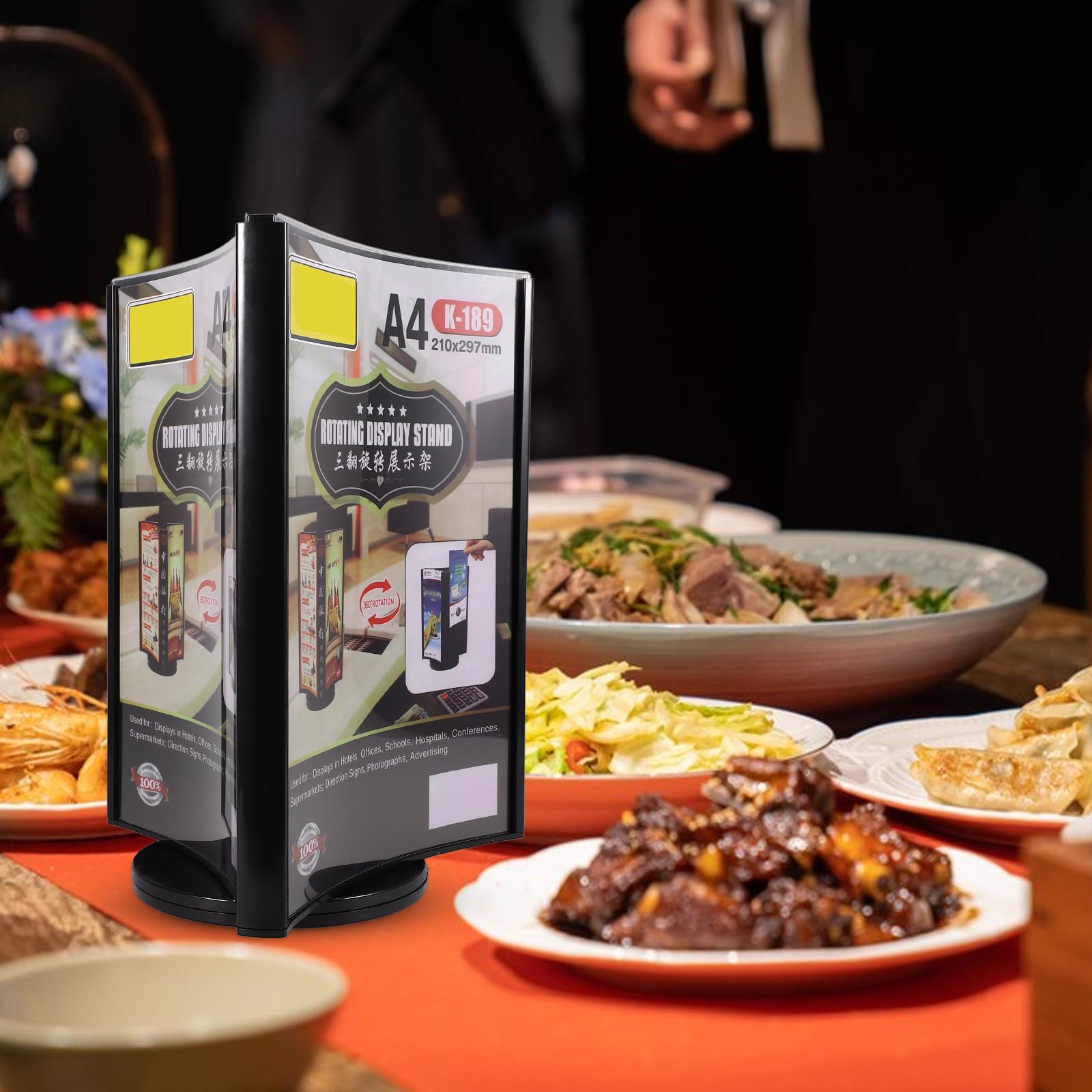 Soporte para Carteles de Mesa Acrílico Transparente con Base Estable Expositor Giratorio de Tres Caras para Menús y Precios para Oficina Restaurante y Tienda