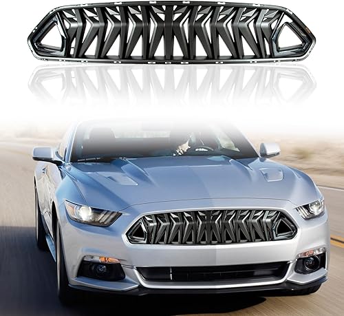 Miniatura 5 de AILIECHO Parrilla frontal horizontal, parrilla de parachoques con capucha de tiburón negro mate para Ford Mustang 2018-2021 con LED y cableado, luz