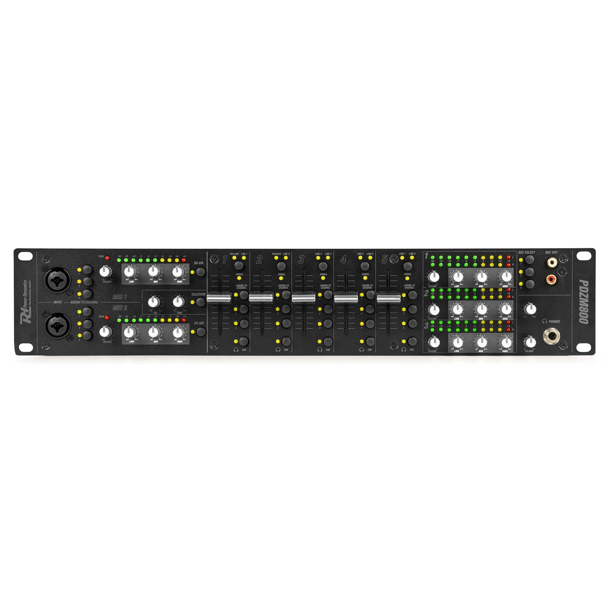 Power Dynamics PDZM800 Audio Mischpult 3-Zonen Mixer für Lautsprecher Installationen - DSP, 5 Input + 2 MIC Input Kanäle, Talkover, CUE, 19" Rack 2U, XLR, Klinke, +48V Phantom