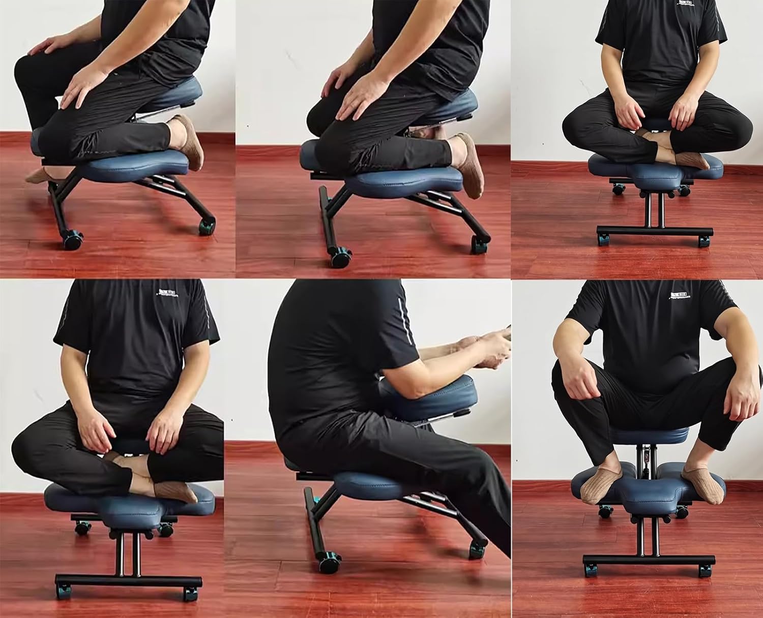 Kneeling Chair Meditation Stool Chair with 2 Cushions, Flexible Cross Leg Kneeling Chairs for Home Office, Orthopedic Correcting Stools with Adjustable Tilt Angle