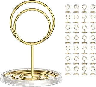 30 Pack Gold Table Number Holders with Clear Base – Metal Place Card Holders for Table, Photo Picture Stands Card Holders for Wedding Party Banquet Restaurant Events (Gold)