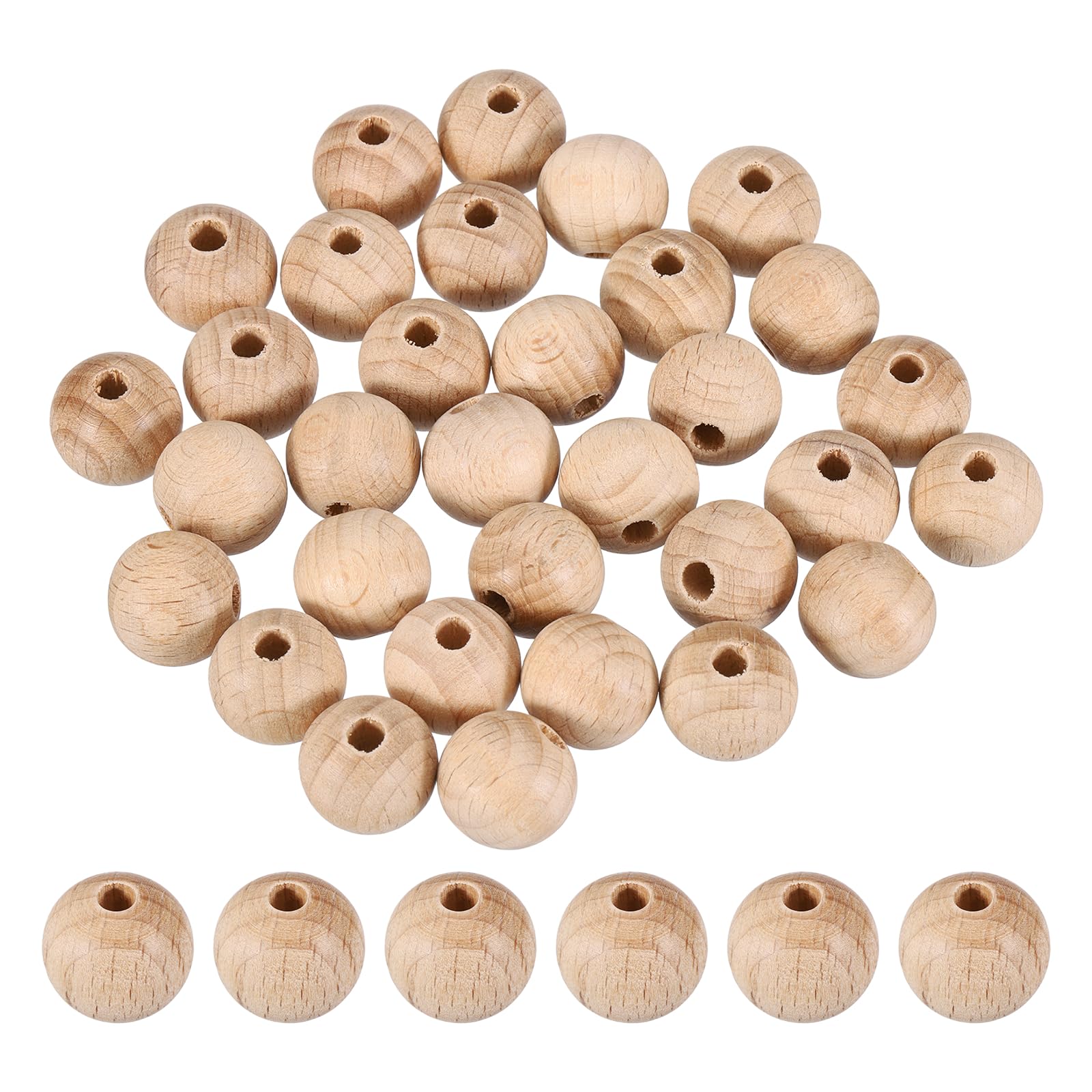 sourcing map 40 Pcs 15mm Wood Beads, Pure Natural Round Wooden Beads