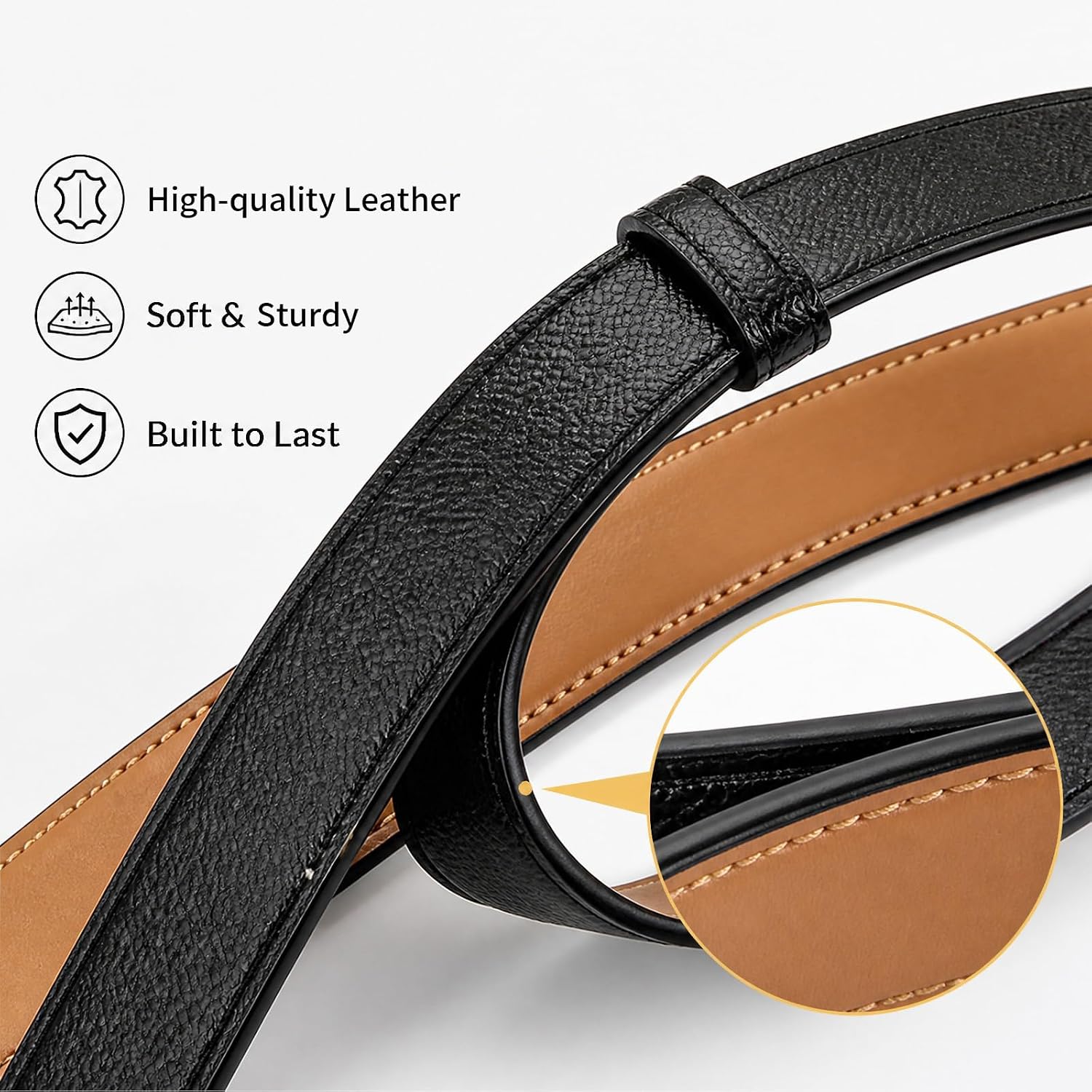 Women's Skinny Leather Belt for Dresses Jeans -Adjustable Thin Waist Belt