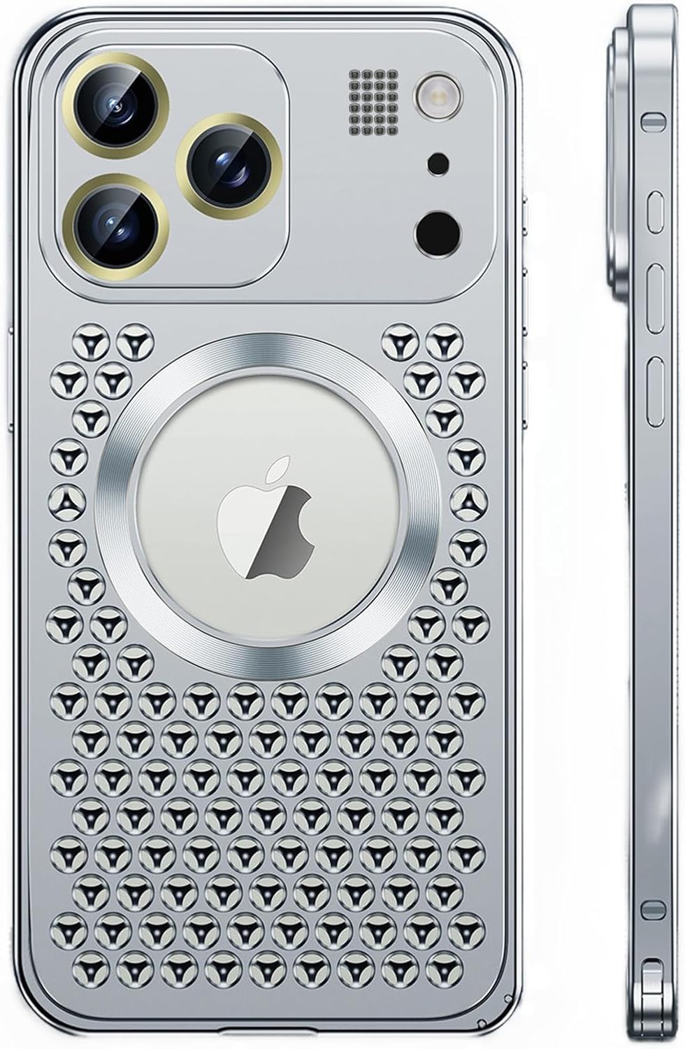 Losin for iPhone 17Magnetic Case Heat Dissipation Cooling Phone Case [Compatible with MagSafe] Full Camera Lens Protector Metal Aluminum Alloy Shockproof Case for Men Women, Silver