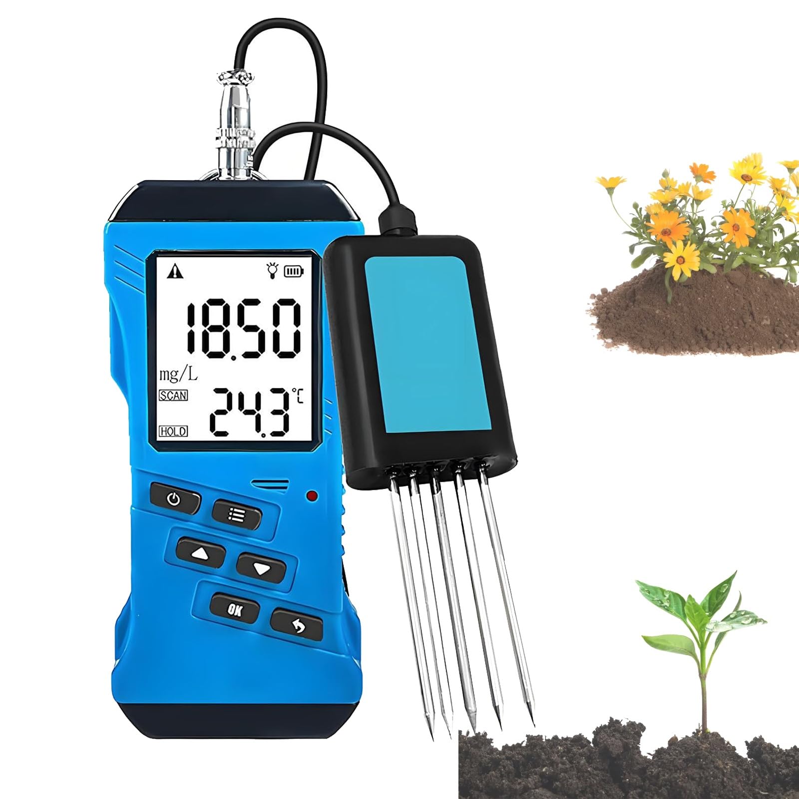 Tester digitale 7 in 1 del suolo con NPK, CE, PH, umidità, temperatura, conducibilità, misuratore portatile per piantagioni agricole