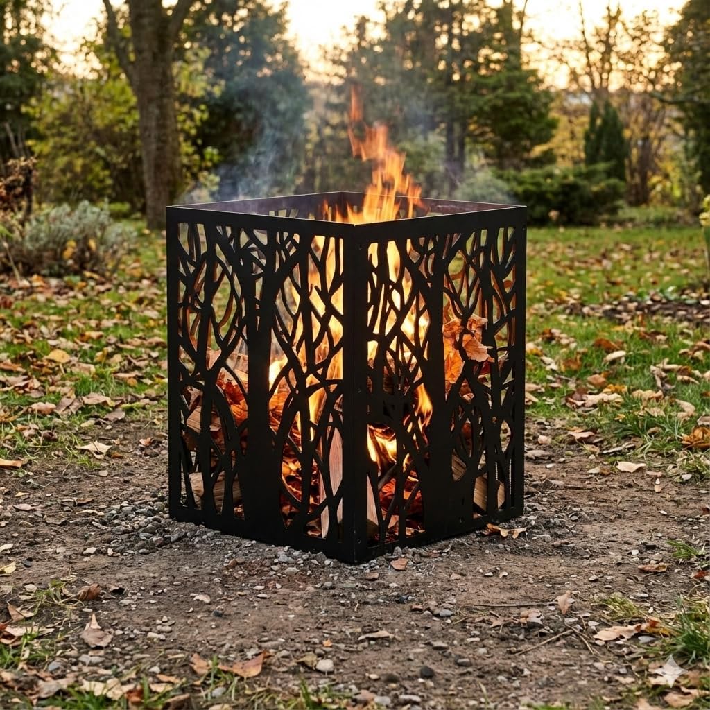 Burn Barrels for Outside, Square Carbon Steel Firepit, Heavy Duty Outdoor Incinerator Drum 22 Inch Burn Cage for Paper, Leaves, Trash & Wood Black, 21" x 21" x 26"