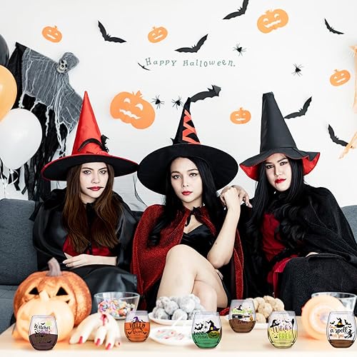 Miniatura 5 de Sliner 6 copas de vino sin tallo de bruja de Halloween de 11.5 onzas, copas de vino de Halloween para cumpleaños, fiesta de inauguración de la casa,