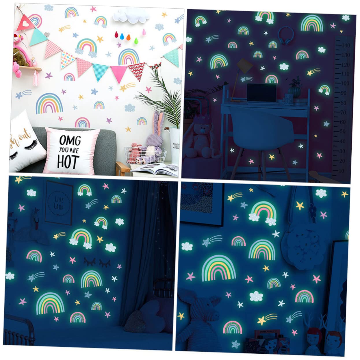 BESTonZON 5feuilles Autocollants Lumineux Et Arc-ciel Auto-adhésifs Pour Chambre Garçon Fille Décoration Éclairante