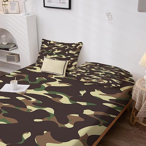 Miniatura 4 de Sábanas de camuflaje tamaño California King  Sábanas de camuflaje para niños y niñas, juego de sábanas militares, microfibra suave y bolsillo